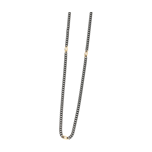 Accedi alla scheda di Bartorelli Italian Jewels Collana in acciaio brunito, oro rosa e diamanti bianchi - 45 cm - GR423RN