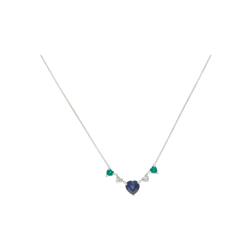 Accedi alla scheda di Bartorelli Italian Jewels COLLANA IN ORO BIANCO CON CUORI DI DIAMANTI, SMERALDI E ZAFFIRO CENTRALE - C069/3/-CA