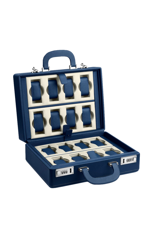 Accedi alla scheda di Scatola Del Tempo VALIGETTA LA SCATOLA DEL TEMPO 16 PELLE BLU/OFF-WHITE PANAMA MINUTERIA PALLADIO