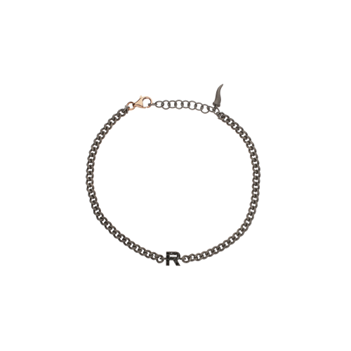 Accedi alla scheda di Mano | J . BRACCIALE CON CATENA GROUMETTE IN TITANIO, LETTERA R IN ORO ROSA E DIAMANTI  NERI - KATBRTGROUM_R - KATBRTGROUM_R