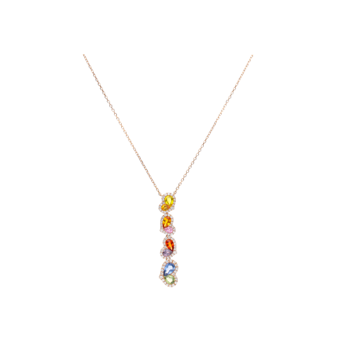 Accedi alla scheda di Bartorelli Italian Jewels COLLANA RAINBOW IN ORO ROSA CON PENDENTE CUORI IN ZAFFIRI MULTICOLOR E DIAMANTI - N00850RB11