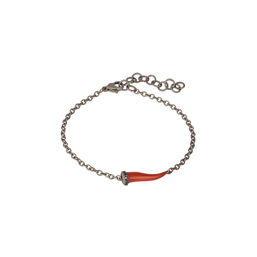 Accedi alla scheda di Mano | J . BRACCIALE CHARMS UOMO LUCKY HORN CON CORNETTO SMALTATO ROSSO IN TITANIO, 5 BLACK E CATENA - CHBRT5BBRKSM_ROSSO