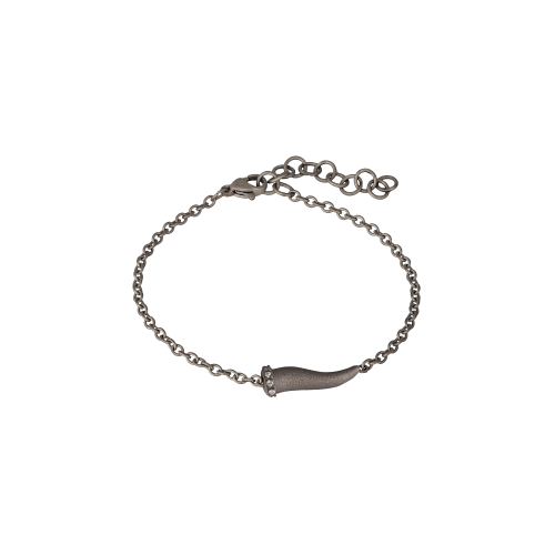 Accedi alla scheda di Mano | J . BRACCIALE CHARMS UOMO LUCKY HORN CON CORNETTO IN TITANIO, 5 WHITE E CATENA - CHBRT5WBRK