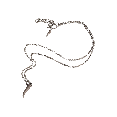 Accedi alla scheda di Mano | J . COLLANA UOMO LINEA CHARMS LUCKY HORN CON CORNETTO IN TITANIO, 5 DIAMANTI BLACK E CATENA - CHGIRT5BPENKPEN