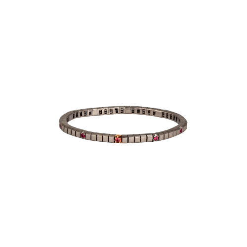 Accedi alla scheda di Mano | J . BRACCIALE TENNIS UOMO LINEA ELASTICA LOOP IN TITANIO, ORO ROSSO 18 KT E 10 RUBINI DA 5 PUNTI - TENBRT11RUBRGBR5PT