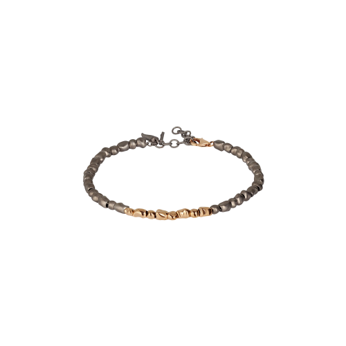 Accedi alla scheda di Mano | J . BRACCIALE UOMO SASSI CON SASSI PICCOLI IN TITANIO E FILA DI 8 SASSI IN ORO ROSSO 9 KT - PEPSMBRT8RG