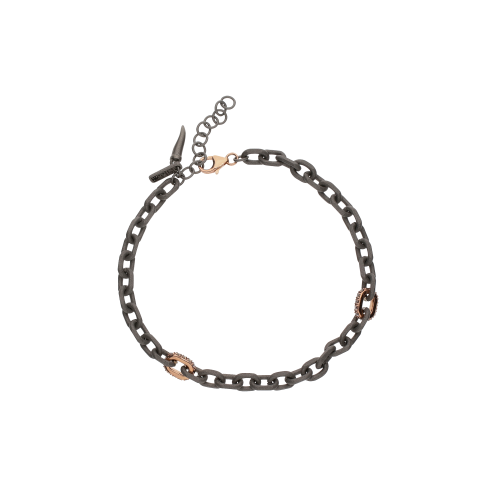 Accedi alla scheda di Mano | J . BRACCIALE UOMO MINIMAL IN TITANIO CON MOSCHETTONE E DUE MAGLIE IN ORO ROSSO E DIAMANTI BROWN - CATBRT2BROWNRG