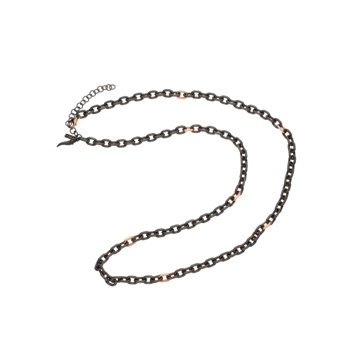 Accedi al prodotto correlato Mano | J . COLLANA MINIMAL IN TITANIO CON MOSCHETTONE E SETTE MAGLIE IN ORO ROSSO - CATGIRT7OR