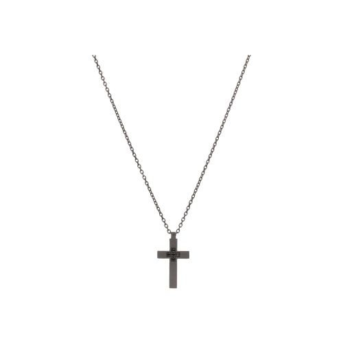 Accedi alla scheda di Mano | J . COLLANA MINIMAL IN TITANIO CON CROCE INCASSATA DIAMANTI BLACK E MOSCHETTONE IN ORO ROSA - MINPEN1CRO5BTI