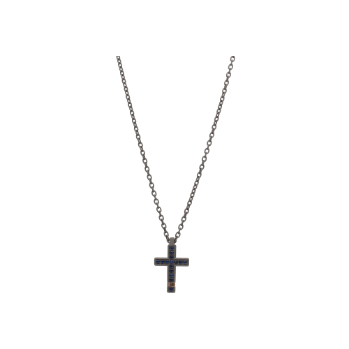 Accedi alla scheda di Mano | J . COLLANA MINIMAL IN TITANIO CON CROCE INCASSATA ZAFFIRI BLU E MOSCHETTONE IN ORO ROSSO - MINPENTBRGCROMZAF