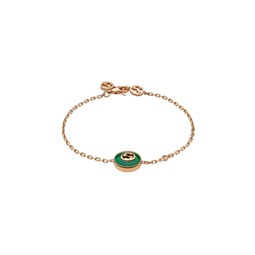 Accedi alla scheda di Gucci BRACCIALE CATENA GUCCI INTERLOCKING IN ORO ROSA E AGATA VERDE - YBA786556002