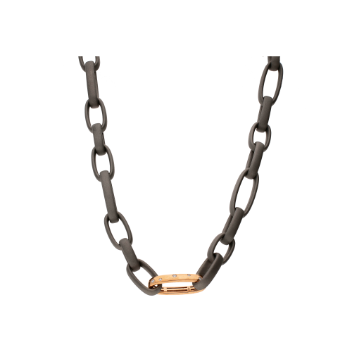 Accedi alla scheda di Mano | J . COLLANA IN TITANIO SABBIATO A MAGLIE BOMBATE OVALI, ORO ROSA E DIAMANTI - CCO7DWH