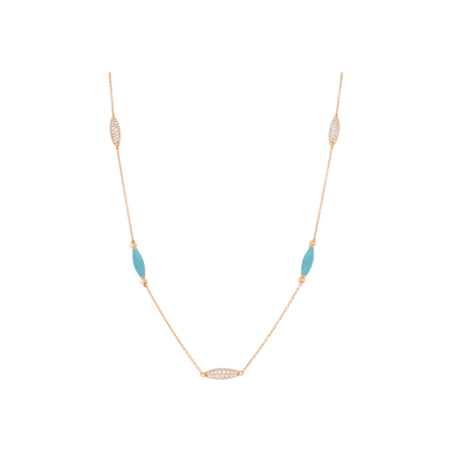 Accedi alla scheda di Bartorelli Italian Jewels COLLANA IN ORO ROSA CON ELEMENTI DI TURCHESE ED ELEMENTI IN PAV&Eacute; DI DIAMANTI - VN29812DETQP