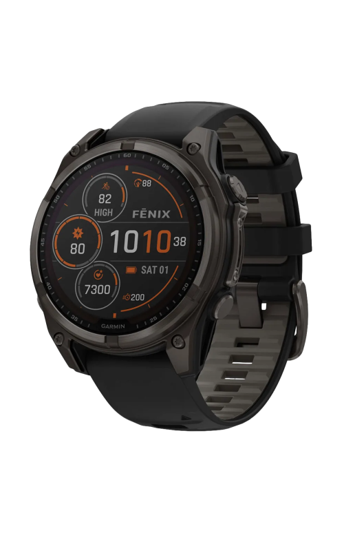 Accedi alla scheda di Garmin FĒNIX&reg; 8 - 47 MM, SOLAR SAPPHIRE, TITANIO, CARBON GRAY DLC CON CINTURINO IN SILICONE BLACK/PEBBLE GREY - 010-02906-11