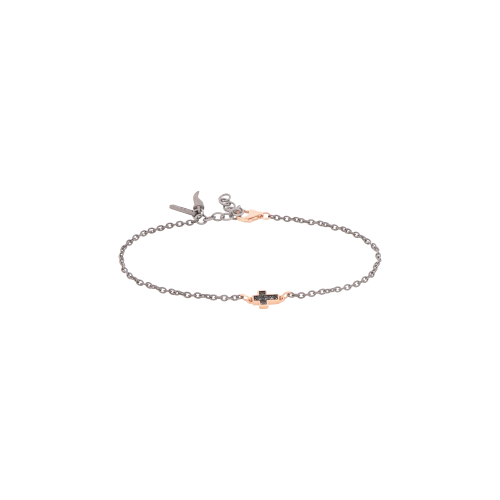 Accedi al prodotto correlato Mano | J . BRACCIALE UOMO IN TITANIO CON UNA CROCE E CHIUSURA IN ORO ROSSO 9 KT E DIAMANTI BLACK - MINBRTRGB1CROK