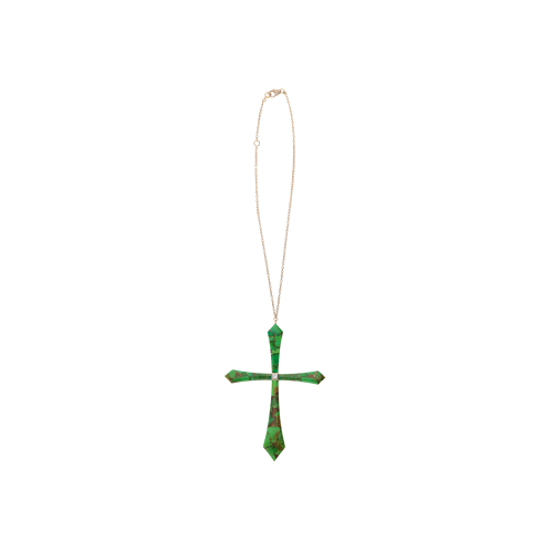 Accedi alla scheda di Bartorelli Italian Jewels COLLANA CON CROCE PENDENTE BARTORELLI HIGH JEWELRY IN ORO ROSA CON TURCHESE VERDE, RAME E DIAMANTE CENTRALE, PAV&Eacute; DI DIAMANTI NELLA CHIUSURA - GC/EA-I/7B4D