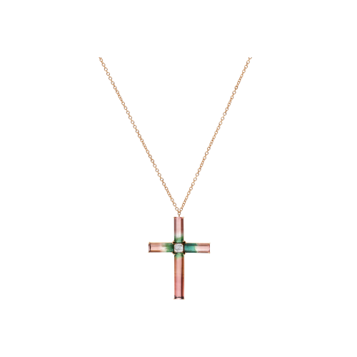 Accedi alla scheda di Bartorelli Italian Jewels COLLANA CON CROCE PENDENTE IN ORO ROSA, DIAMANTE CENTRALE E TORMALINA SFUMATA - GC/I-V/9522