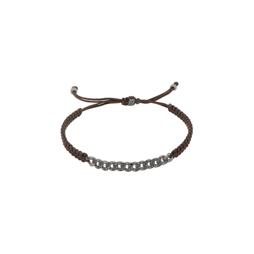 Accedi alla scheda di Mano | J . BRACCIALE GROUMETTE NAUTICA MINI IN TITANIO CON DIAMANTI BLACK E LACCIO MOCHA INTRECCIATO - BRG3002