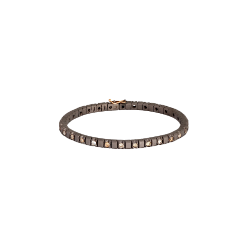 Accedi alla scheda di Mano | J . BRACCIALE TENNIS CLASSICO IN TITANIO, ORO ROSSO 18 KT E DIAMANTI BROWN DA 5 PUNTI ALTERNATI - MINTENBRALTBROWBR5PT