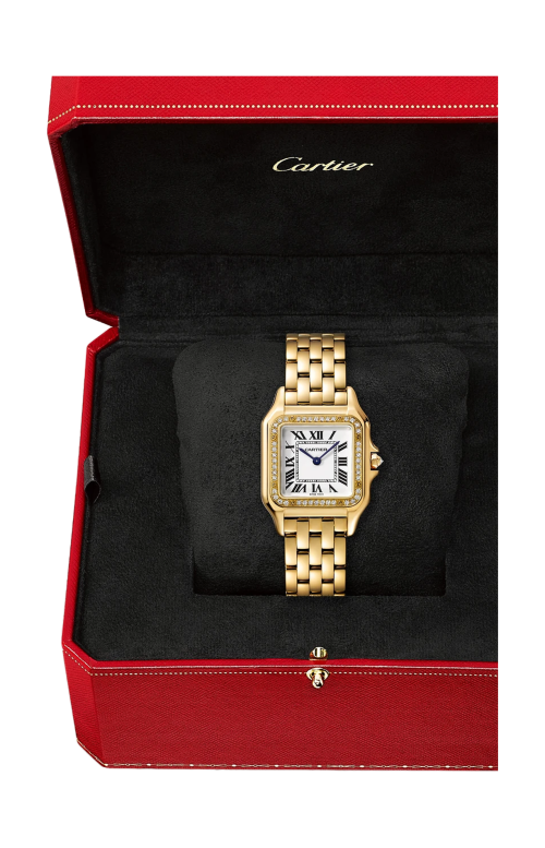 Accedi al prodotto correlato Cartier PANTH&Egrave;RE DE CARTIER MODELLO MEDIO, ORO GIALLO E DIAMANTI, QUARZO - WJPN0085