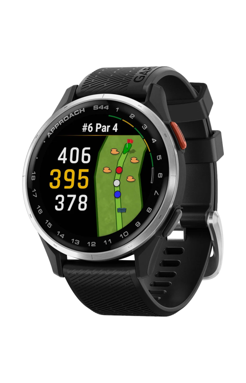 Accedi alla scheda di Garmin APPROACH&reg; S44 LUNETTA SILVER ALUMINIUM CON CINTURINO BLACK IN SILICONE - 010-03009-00