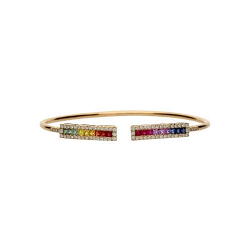 Accedi alla scheda di Bartorelli Italian Jewels BRACCIALE RIGIDO IN ORO ROSA CON ZAFFIRI MULTICOLOR E DIAMANTI BIANCHI - KB1018/MS