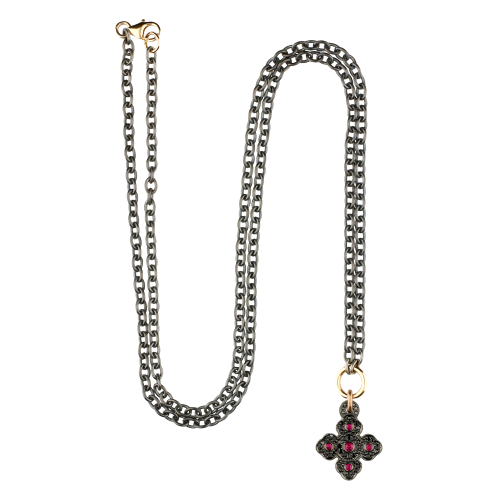 Accedi alla scheda di Bartorelli Italian Jewels Collana con ciondolo croce in oro brunito , diamanti neri e rubini naturali - VP25819DKRUX09