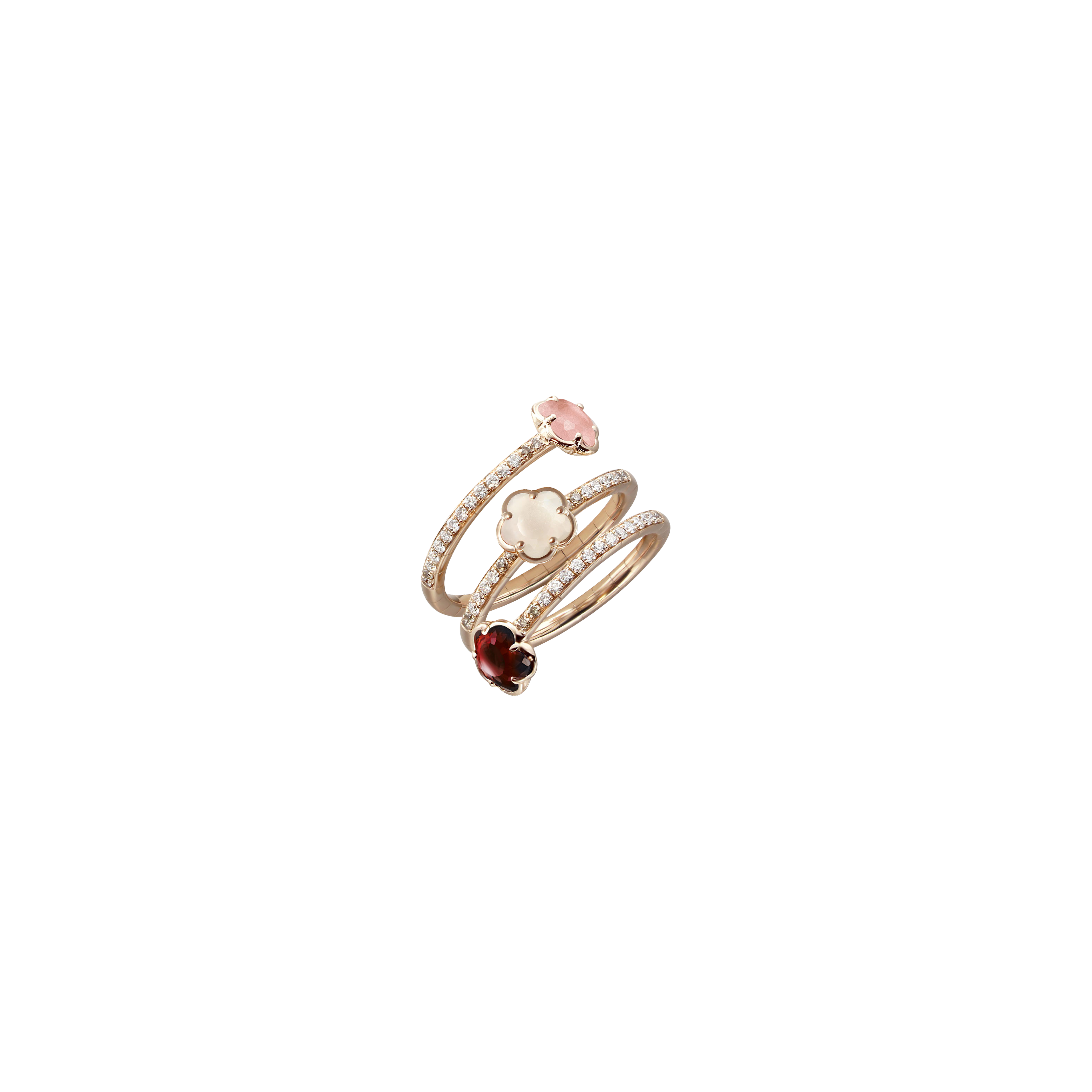 Pasquale Bruni | ANELLO FIGLIA DEI FIORI IN ORO ROSA CON FIORI IN PIETRE FANTASIA, DIAMANTI BIANCHI E DIAMANTI CHAMPAGNE - 15953R - 15953R (1)