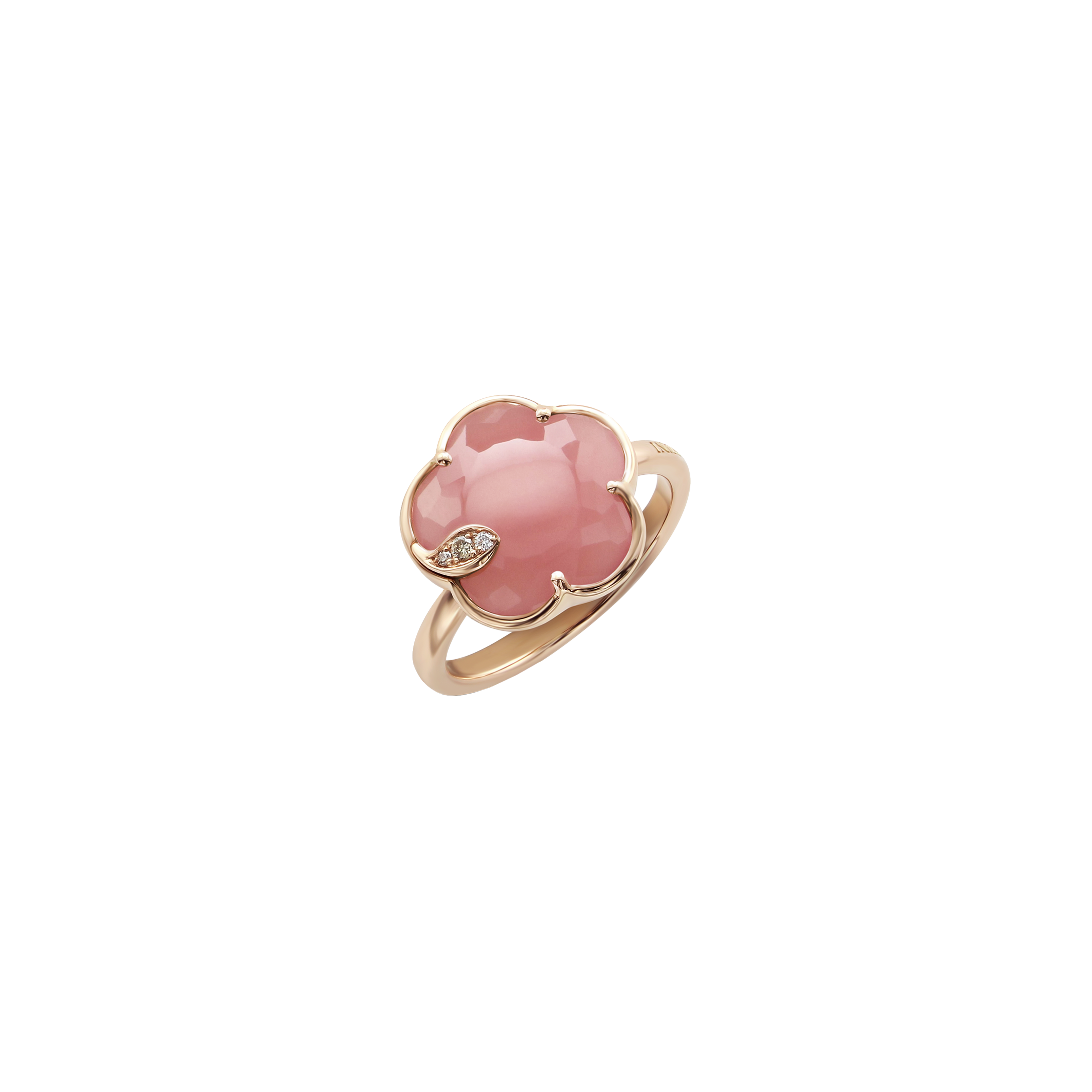 Pasquale Bruni | ANELLO PETIT JOLI IN ORO ROSA CON FIORE IN CALCEDONIO ROSA, DIAMANTI BIANCHI E CHAMPAGNE - 16116R - 16116R (1)