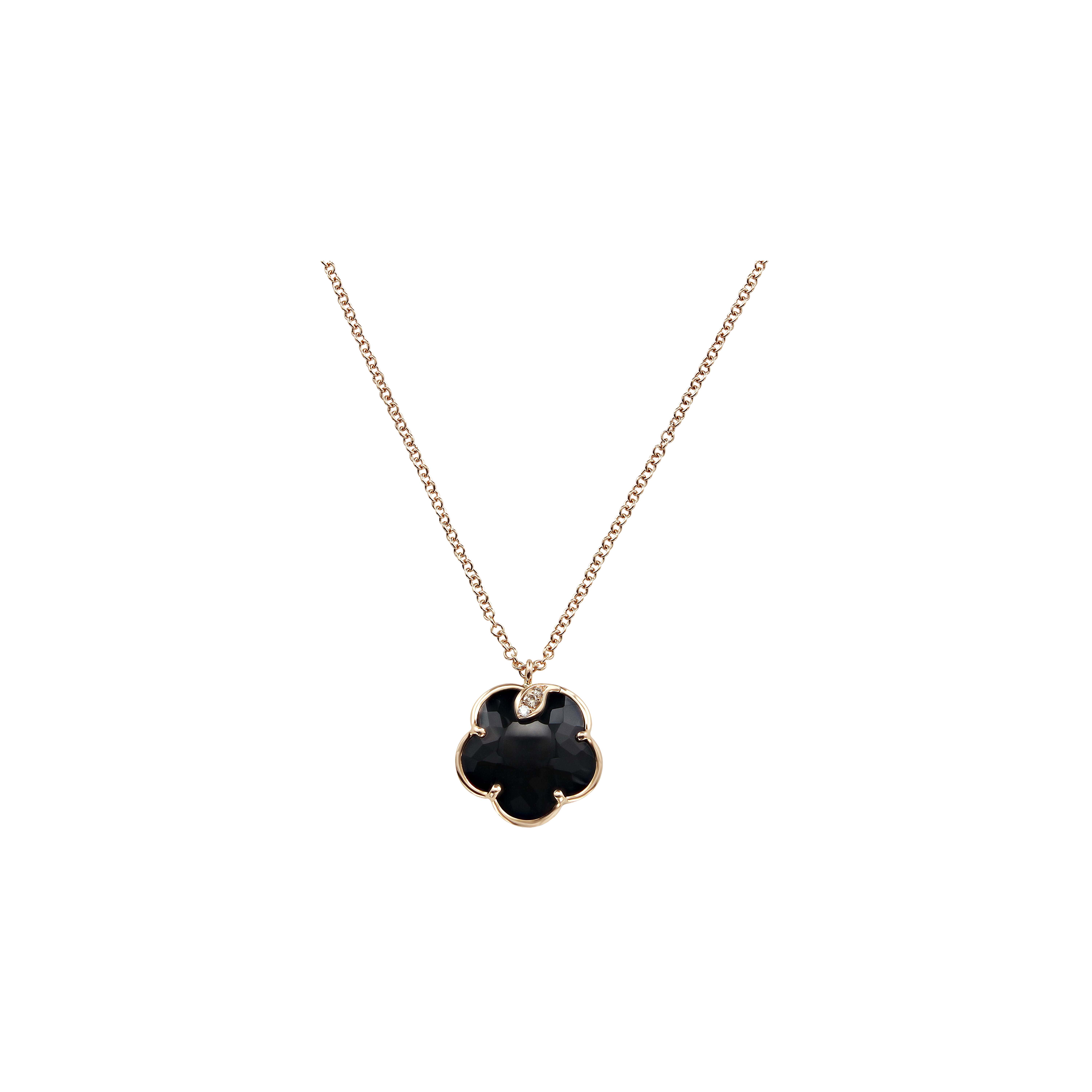 Pasquale Bruni | COLLANA PETIT JOLI IN ORO ROSA CON FIORE IN ONICE, DIAMANTI BIANCHI E CHAMPAGNE - 16136R - 16136R (1)
