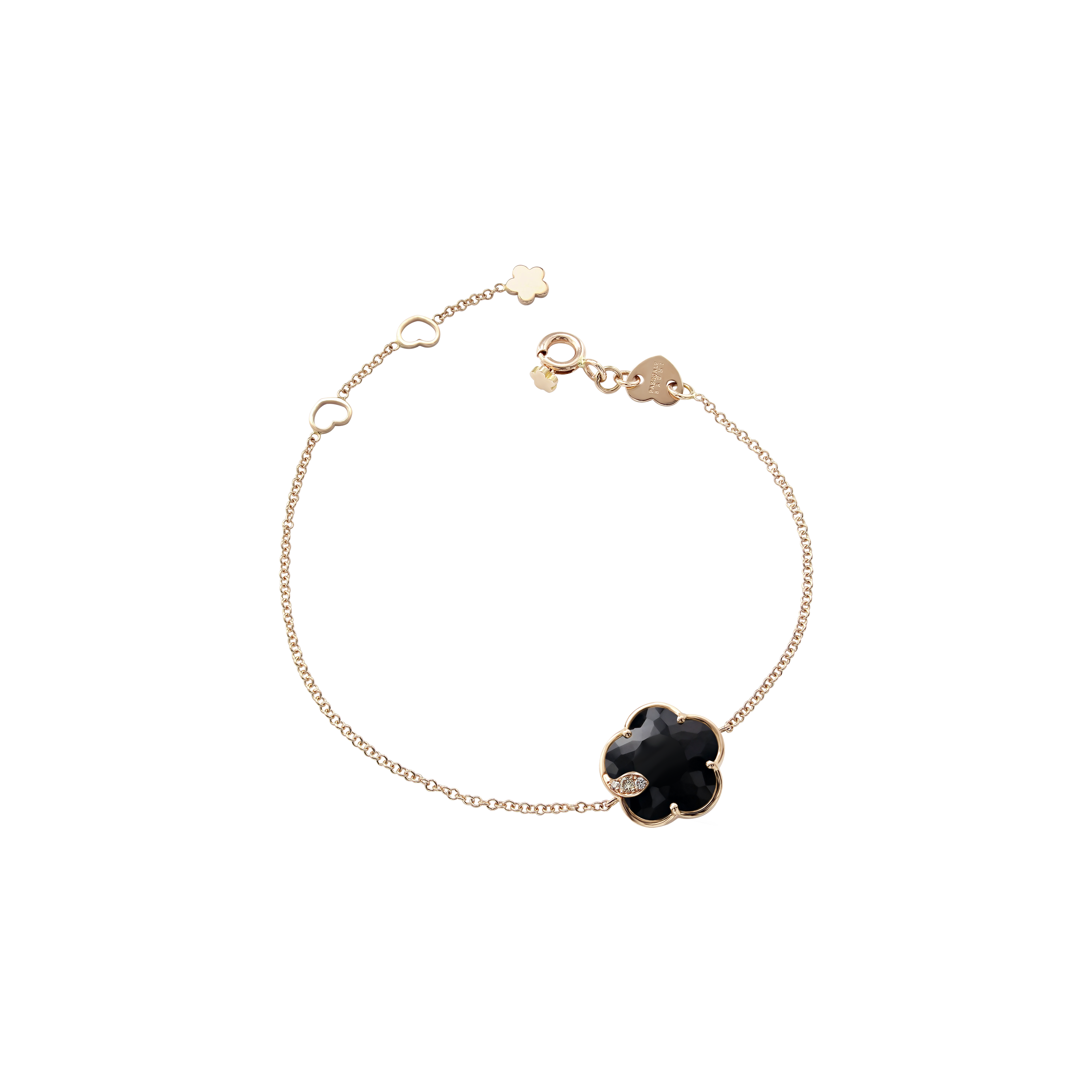 Pasquale Bruni | BRACCIALE PETIT JOLI IN ORO ROSA CON FIORE IN ONICE, DIAMANTI BIANCHI E CHAMPAGNE - 16142R - 16142R (1)