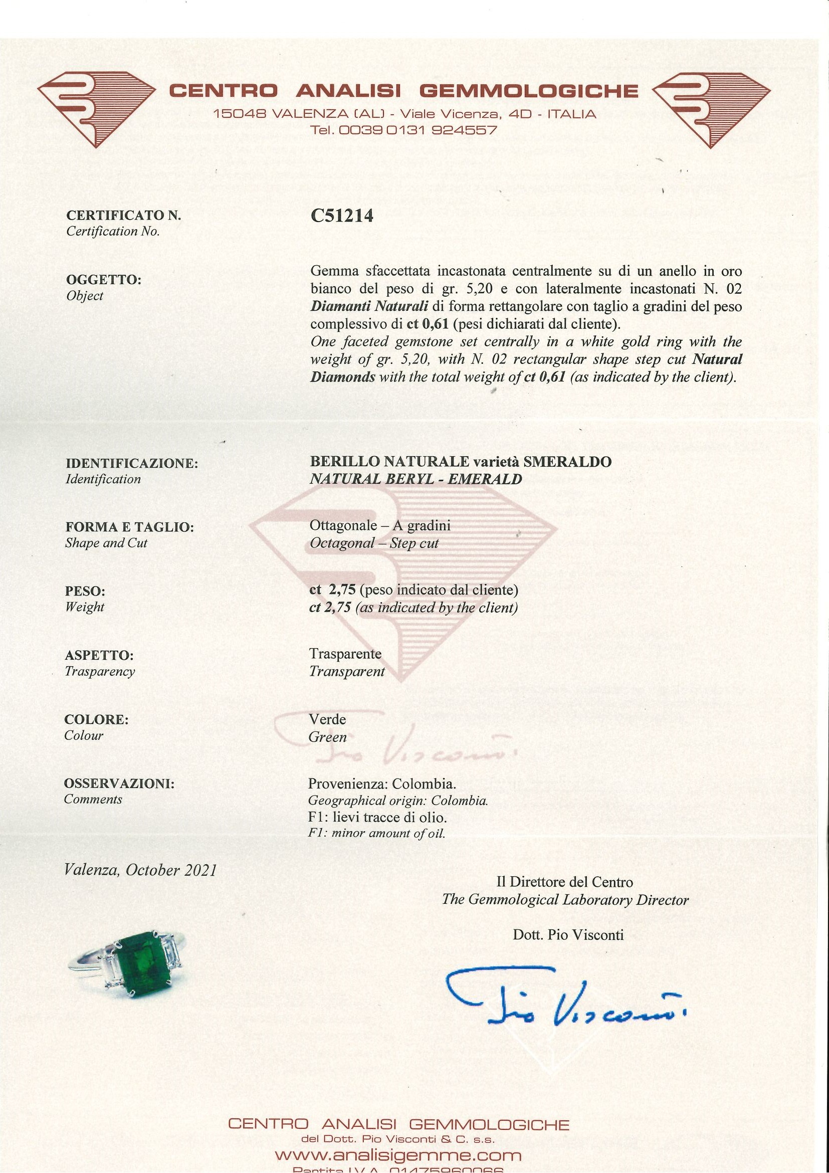 Bartorelli Italian Jewels | ANELLO IN ORO BIANCO CON SMERALDO OTTAGONALE E DIAMANTI (CERTIFICATO ORIGINALE) - 089-119NS-SM (4)