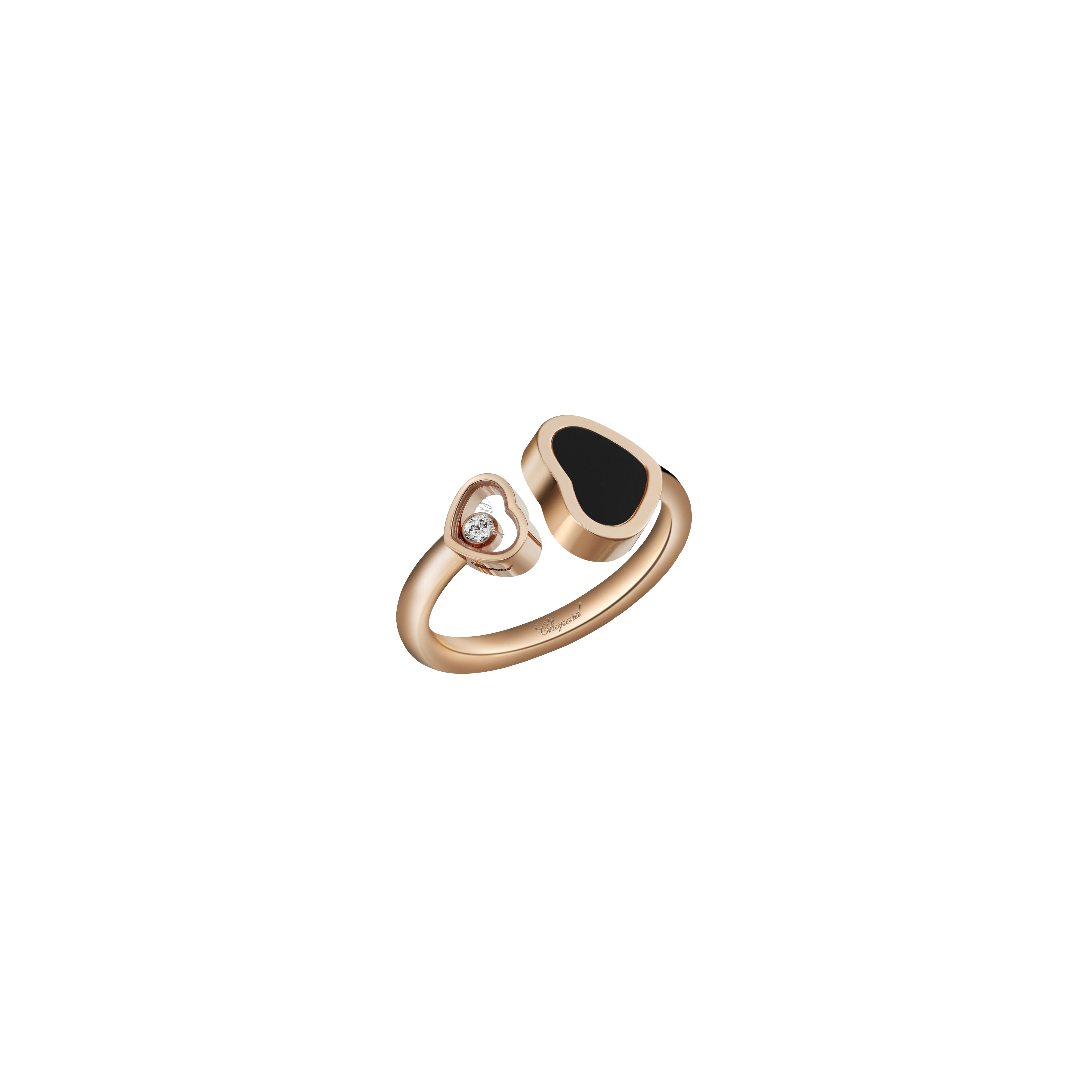 Chopard | CHOPARD - HAPPY HEARTS - ANELLO IN ORO ROSA CON DIAMANTE E ONICE - 829482-5200 - 829482 (1)
