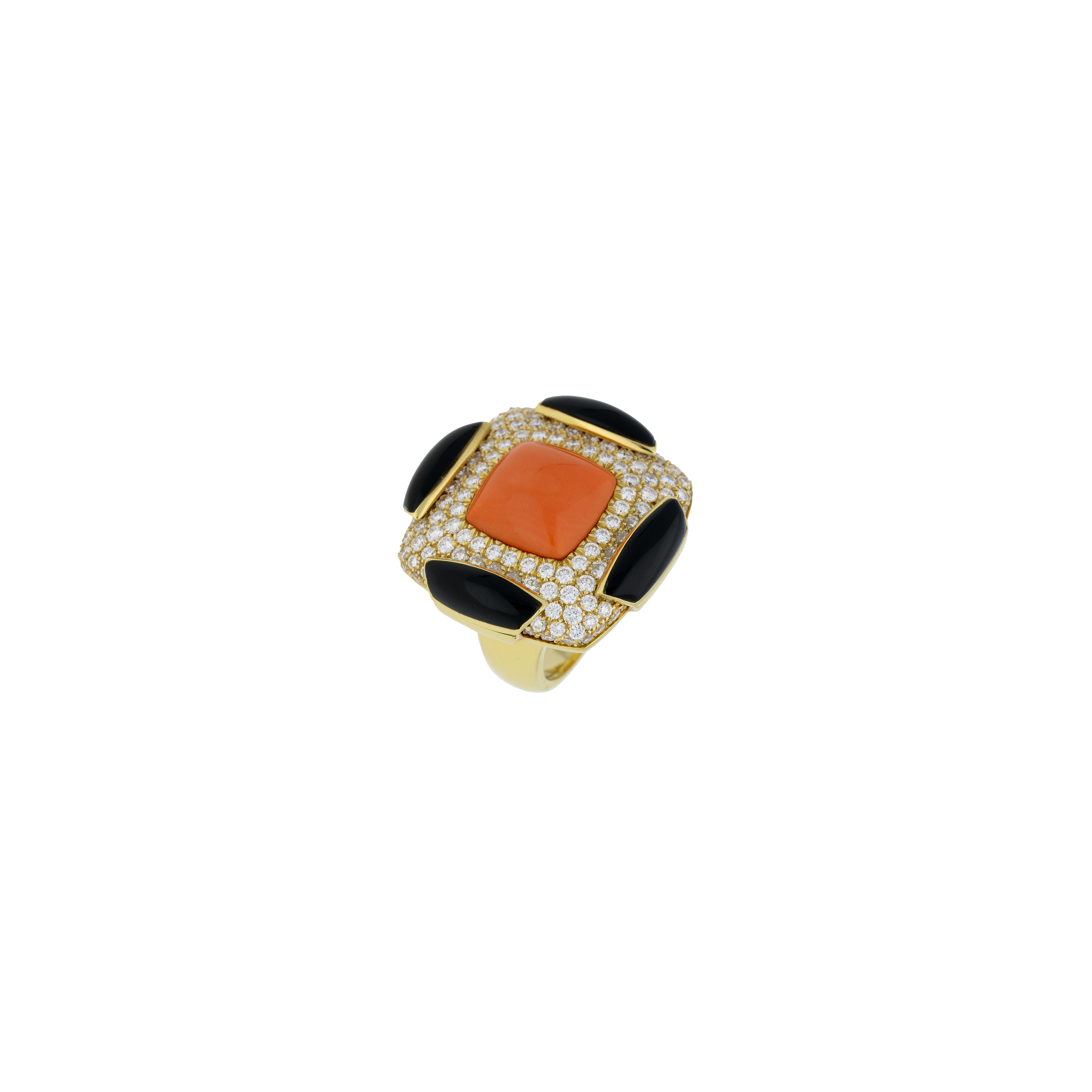 Bartorelli Italian Jewels | ANELLO IN ORO GIALLO CON CORALLO, ONICE E DIAMANTI BIANCHI - A5829 (1)