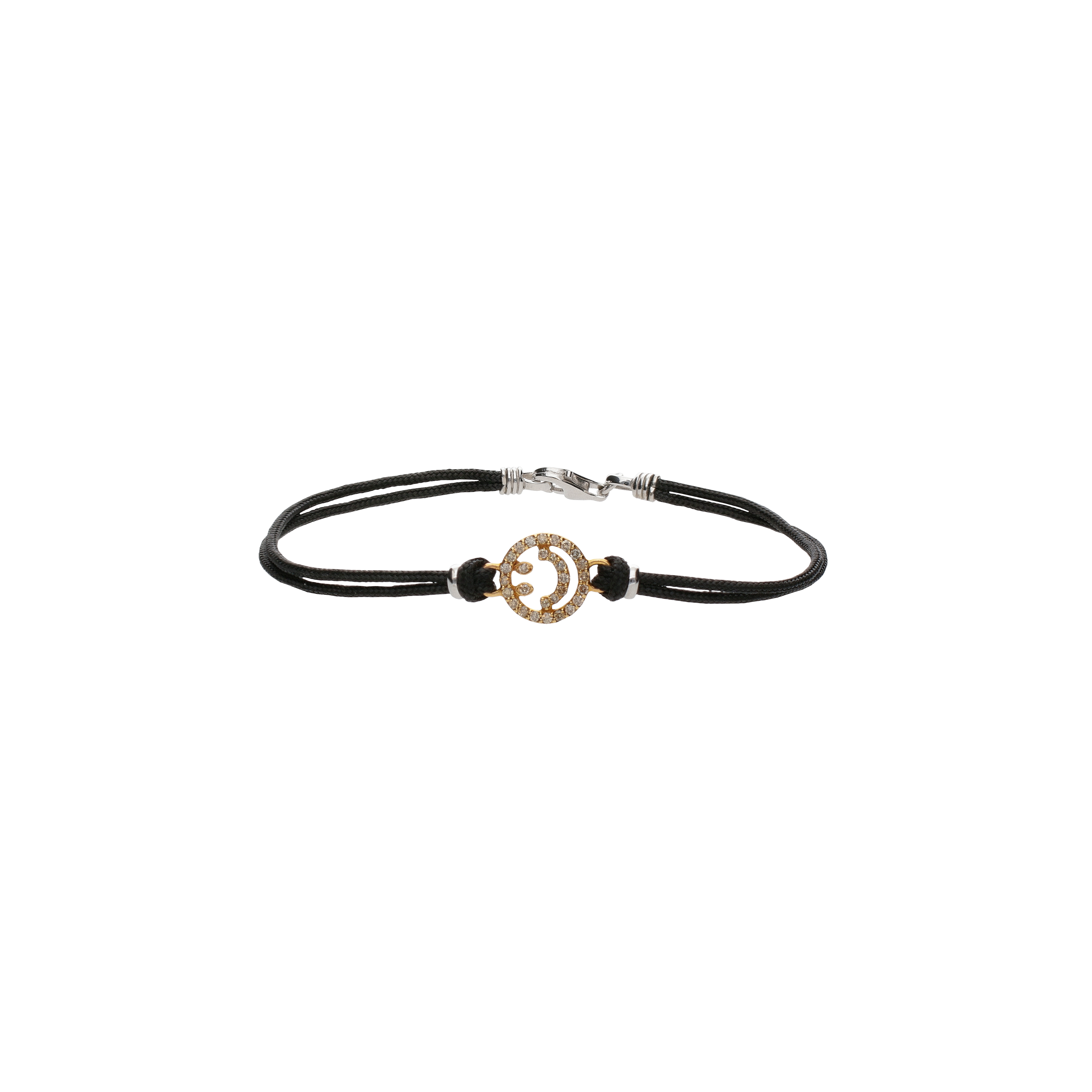 Bartorelli Italian Jewels | BRACCIALE CON CORDINO NERO E SMILEY IN ORO ROSA CON DIAMANTI BROWN, CHIUSURA IN ORO BIANCO - BR004-BR (1)