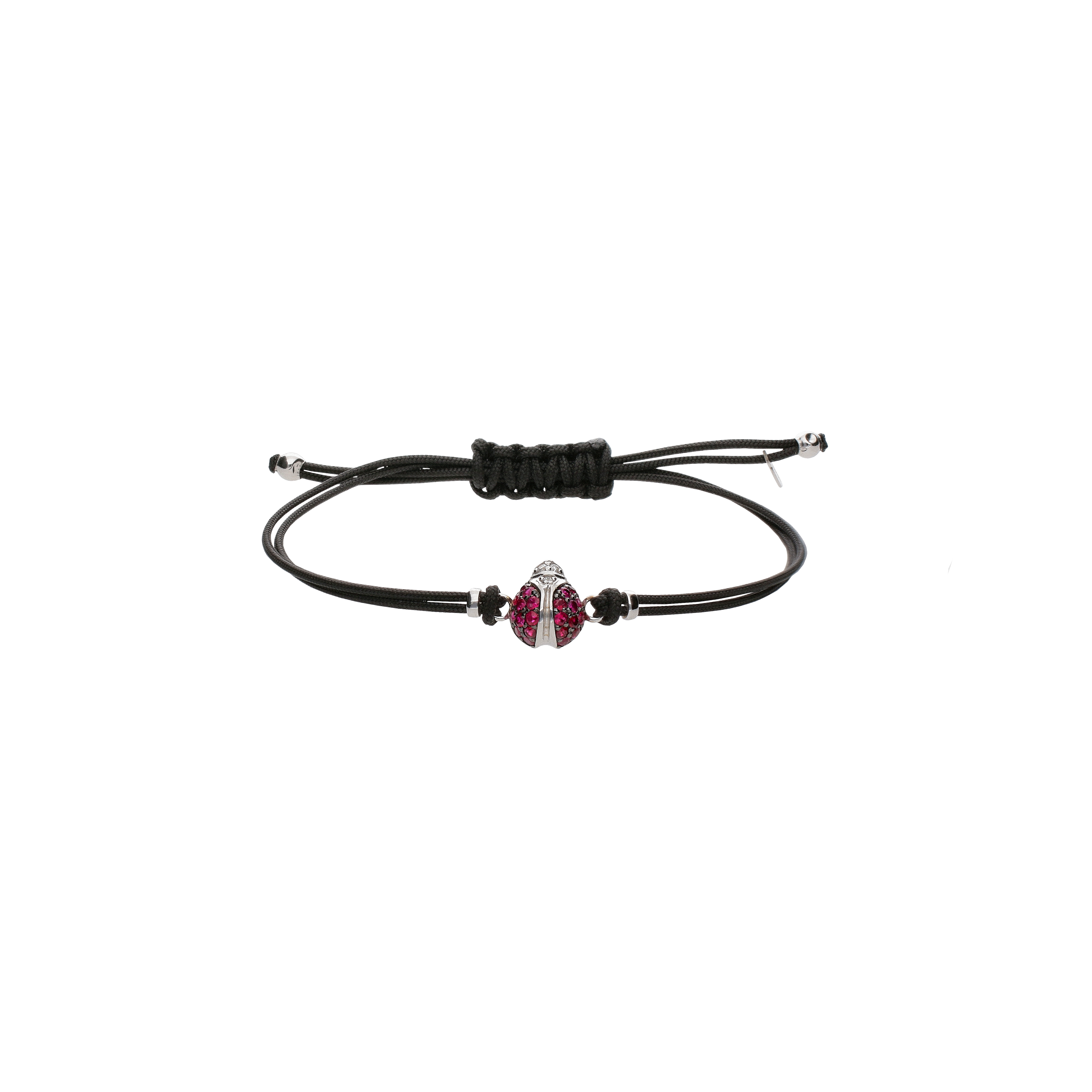 Bartorelli Italian Jewels | BRACCIALE IN CORDINO NERO CON COCCINELLA IN ORO BIANCO, DIAMANTI E RUBINI - CH17&105 (1)