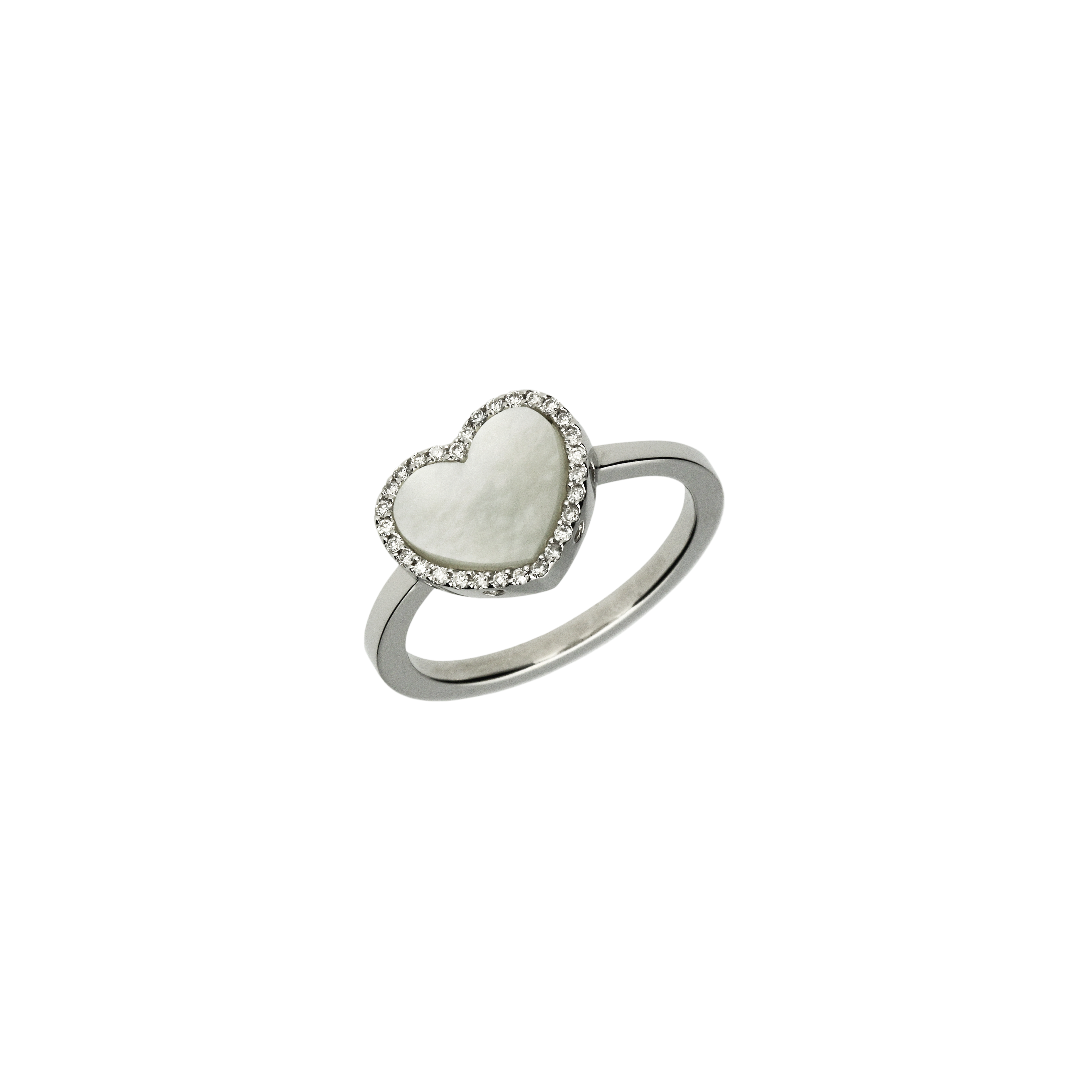 Bartorelli Italian Jewels | Anello in oro bianco 18 carati con cuore in madreperla e diamanti bianchi taglio brillante - ANP132/19-MB (1)