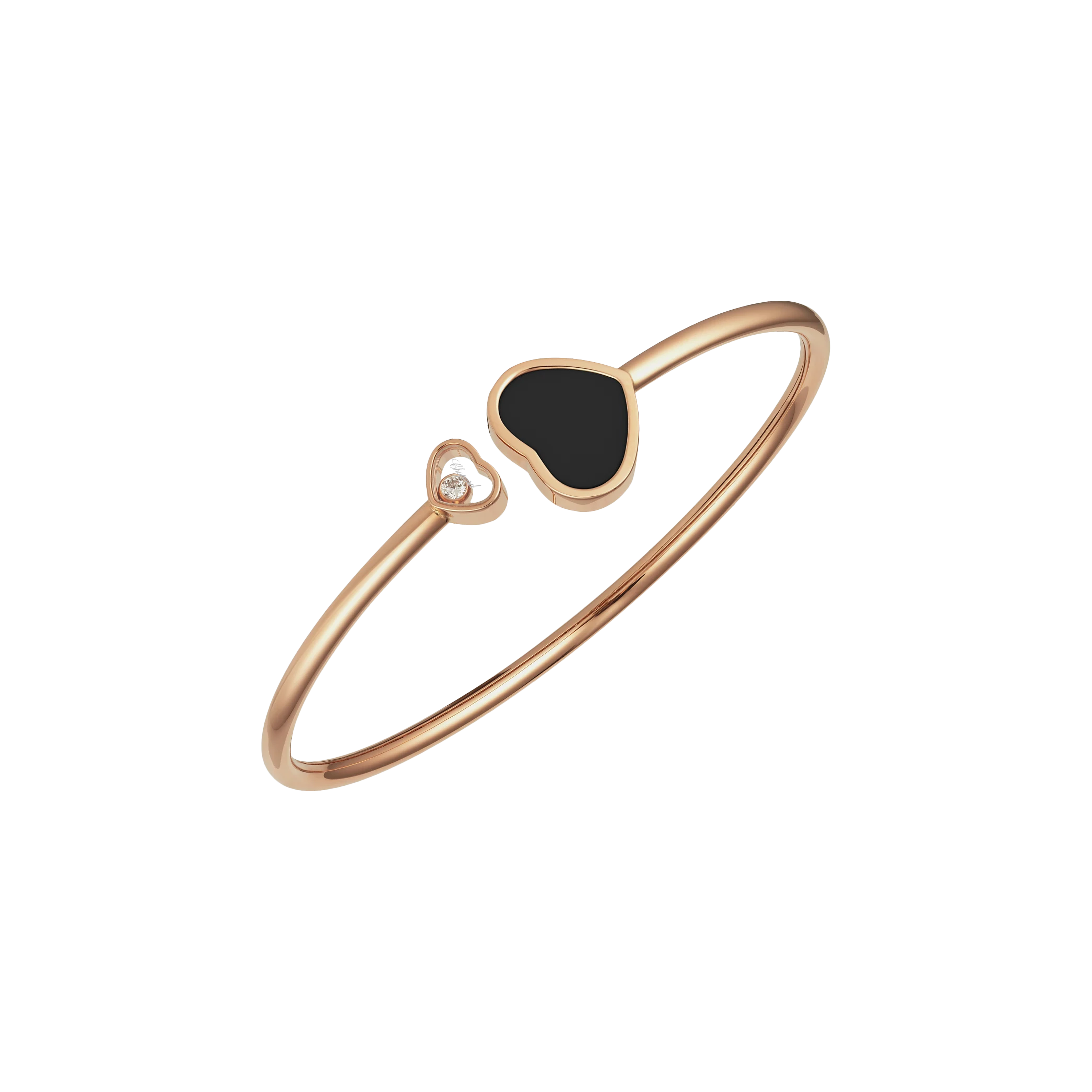 Chopard | CHOPARD - HAPPY HEARTS - BRACCIALE RIGIDO CUORE IN ORO ROSA CON DIAMANTE E ONICE - 857482-5200 - 857482 (1)