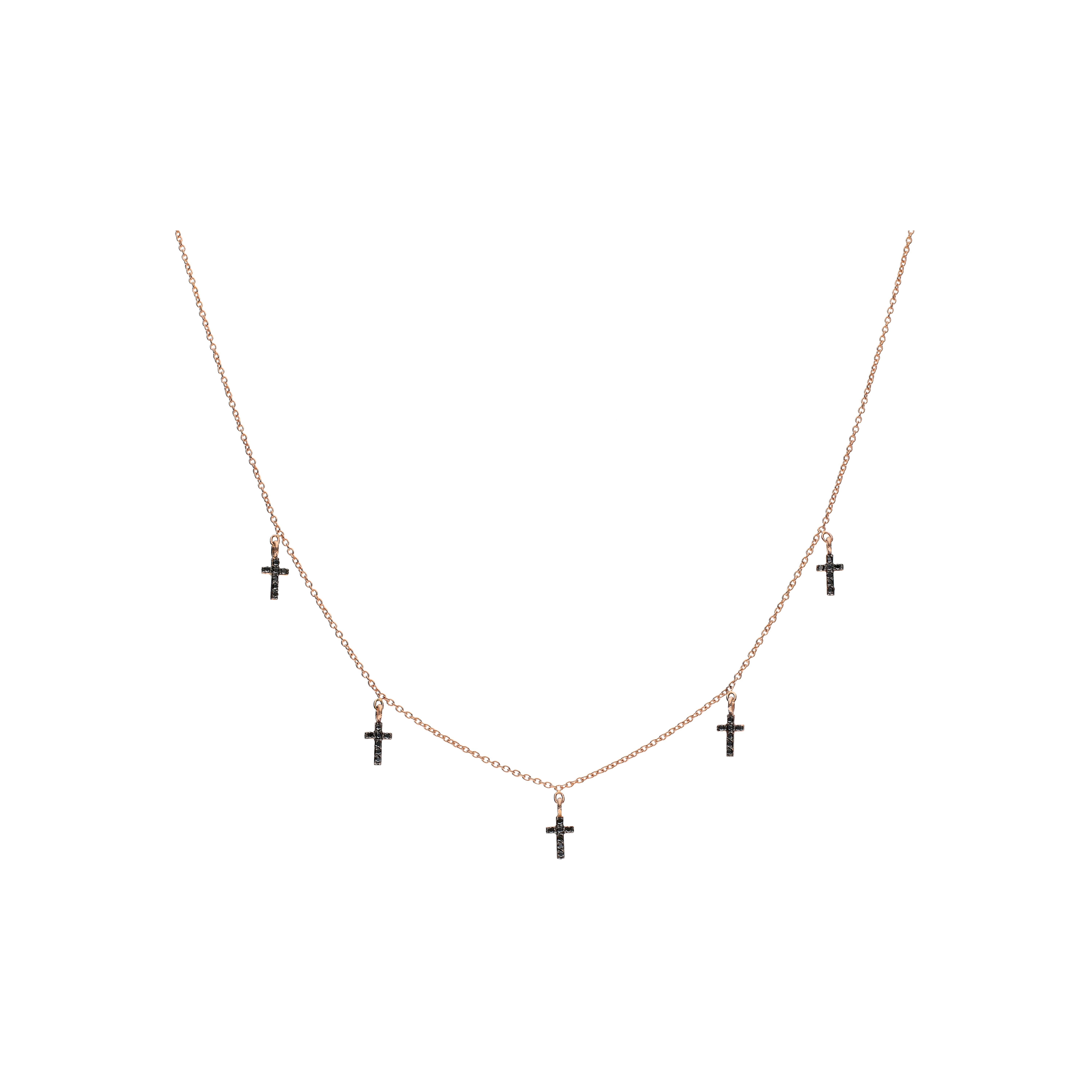Bartorelli Italian Jewels | COLLANA IN ORO ROSA CON CROCI PENDENTI IN PAV&Eacute; DI DIAMANTI NERI - C054/2-DN (1)