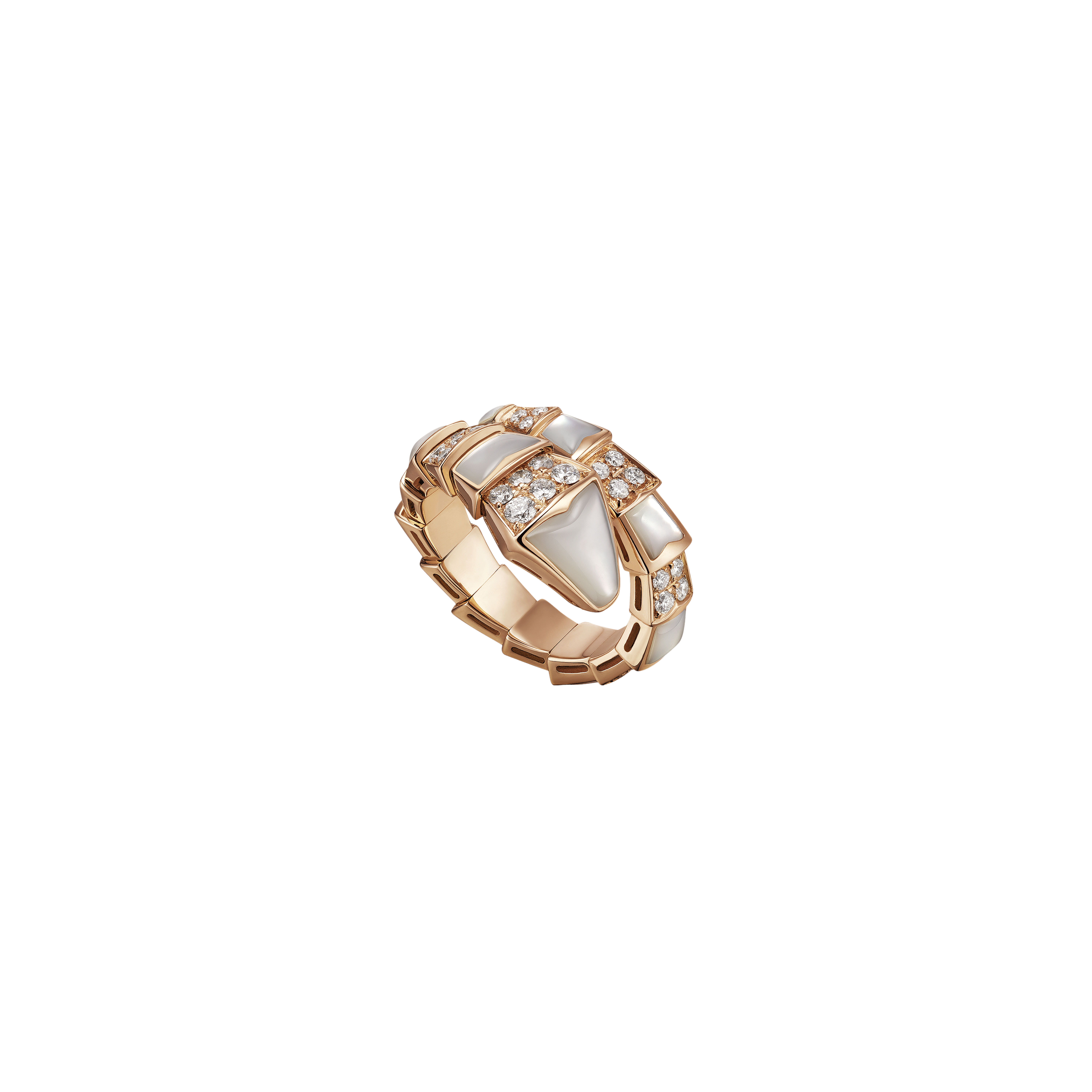 Bulgari | ANELLO SERPENTI IN ORO ROSA CON ELEMENTI IN MADREPERLA E PAVE' DI DIAMANTI - AN857081 - AN857081 (1)