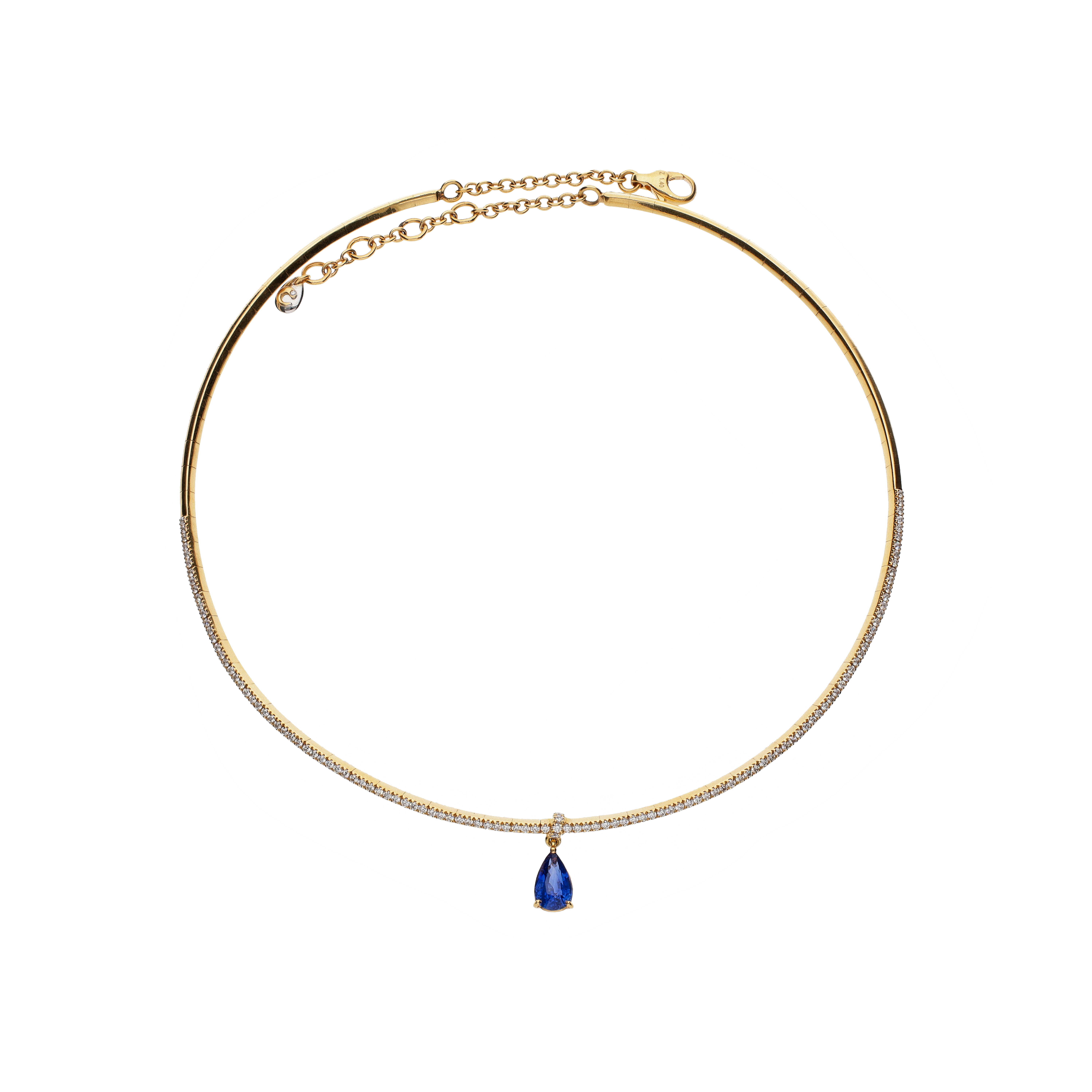 Bartorelli Italian Jewels | COLLANA RIGIDA IN ORO ROSA CON DIAMANTI E ZAFFIRO BLU PENDENTE - 84380448 (1)