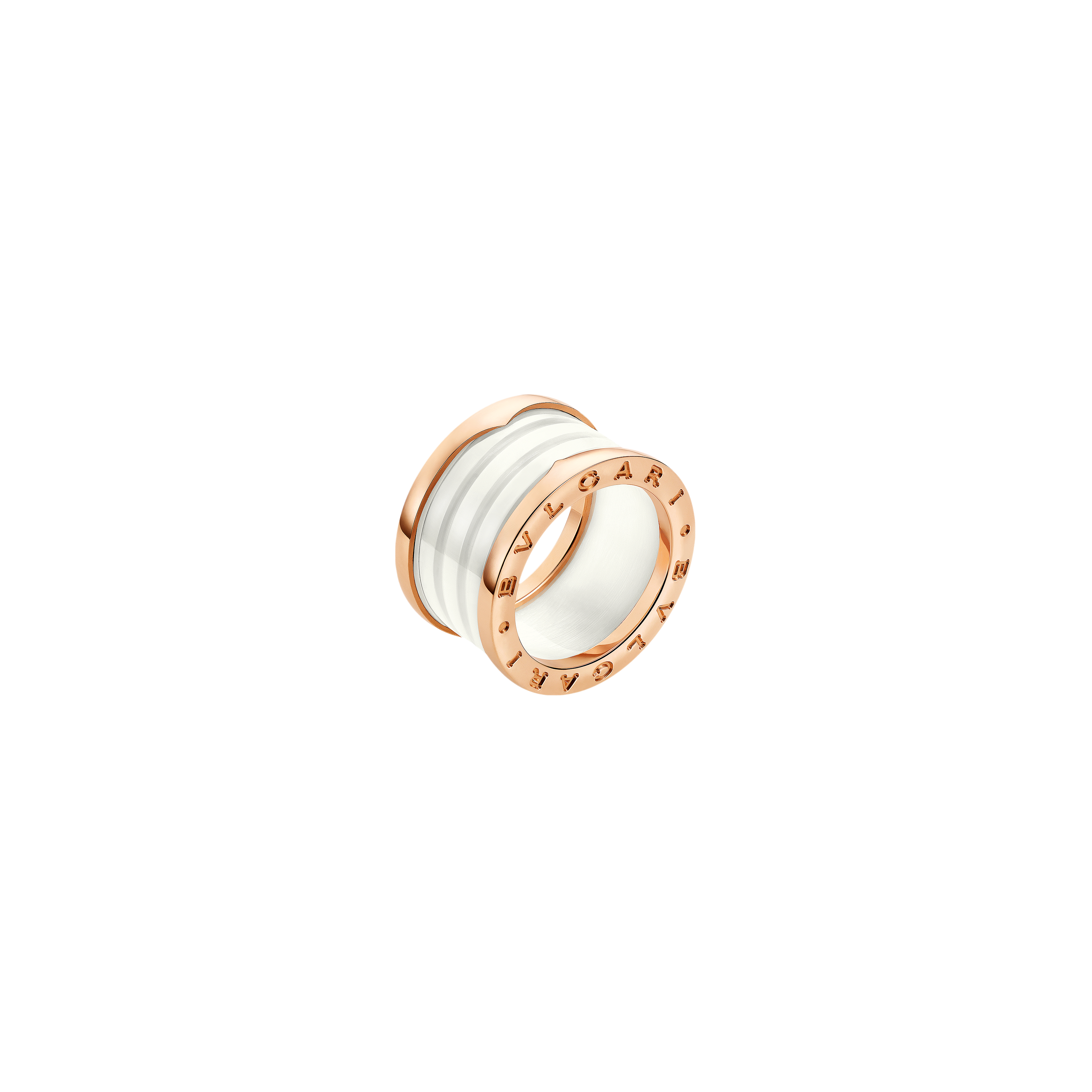 Bulgari | ANELLO B.ZERO1 A QUATTRO FASCE IN ORO ROSA E CERAMICA BIANCA - AN855564 - AN855564 (1)