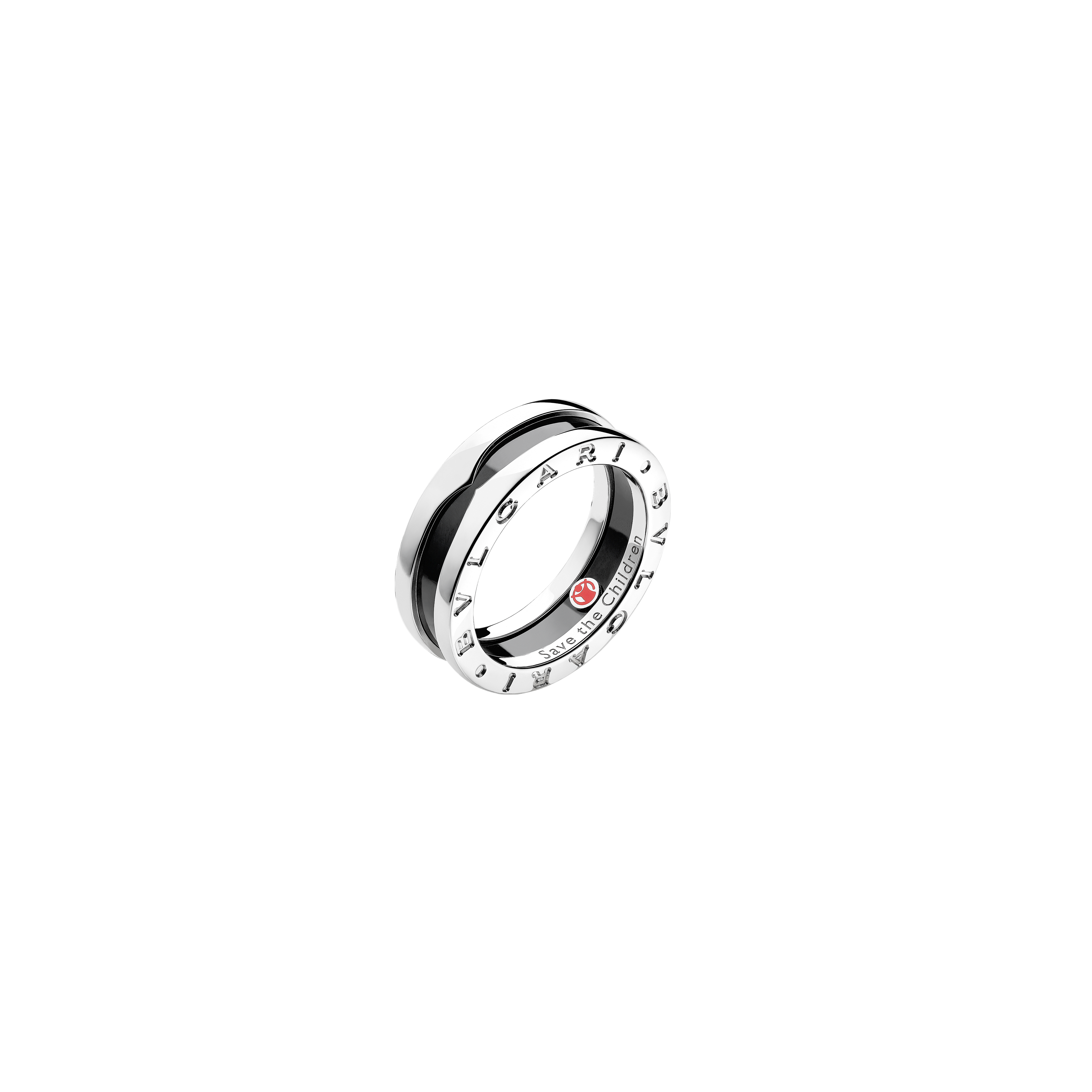 Bulgari | ANELLO SAVE THE CHILDREN A UNA FASCIA IN ARGENTO E CERAMICA NERA - AN855770 - AN855770 (1)