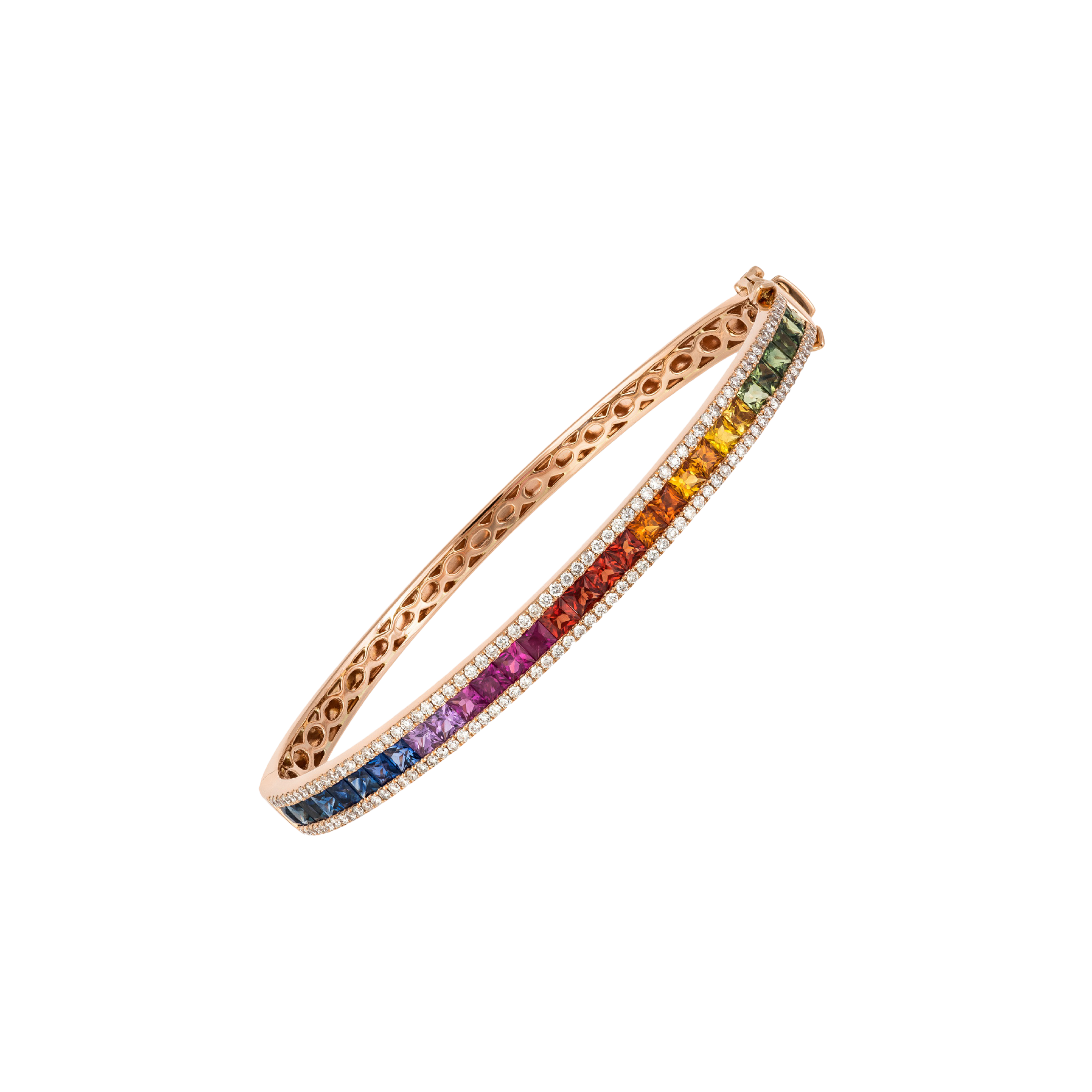 Bartorelli Italian Jewels | BRACCIALE RIGIDO RAINBOW IN ORO ROSA CON DIAMANTI E ZAFFIRI MULTICOLOR - KB1042/MS (1)