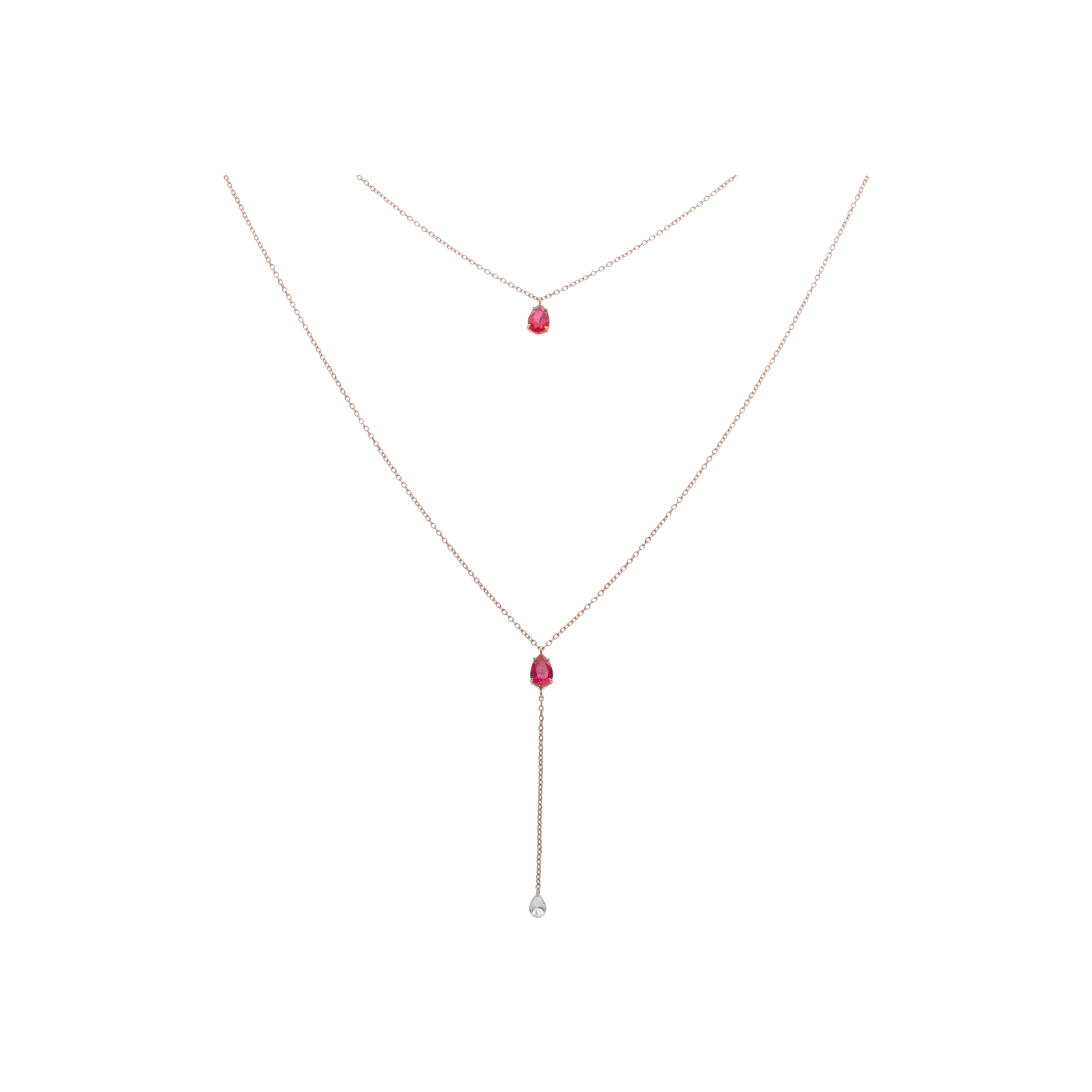 Bartorelli Italian Jewels | COLLANA A DOPPIO FILO IN ORO ROSA CON RUBINI E DIAMANTE PENDENTE - C069/20-RB (1)
