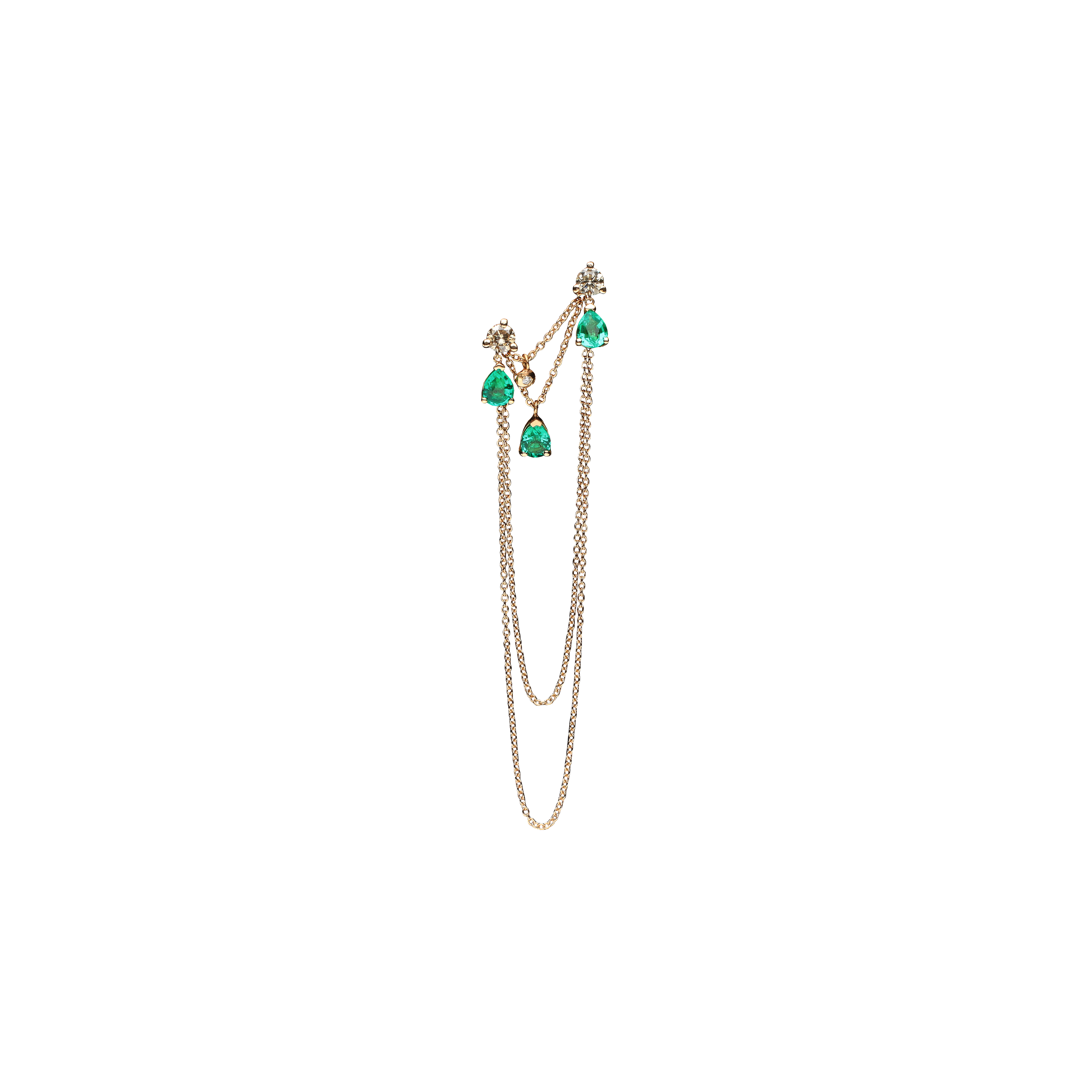 Bartorelli Italian Jewels | ORECCHINO GOCCIA SINGOLO IN ORO ROSA A DOPPIO FORO CON DIAMANTI E PENDENTI SMERALDO - O273/2-S (1)