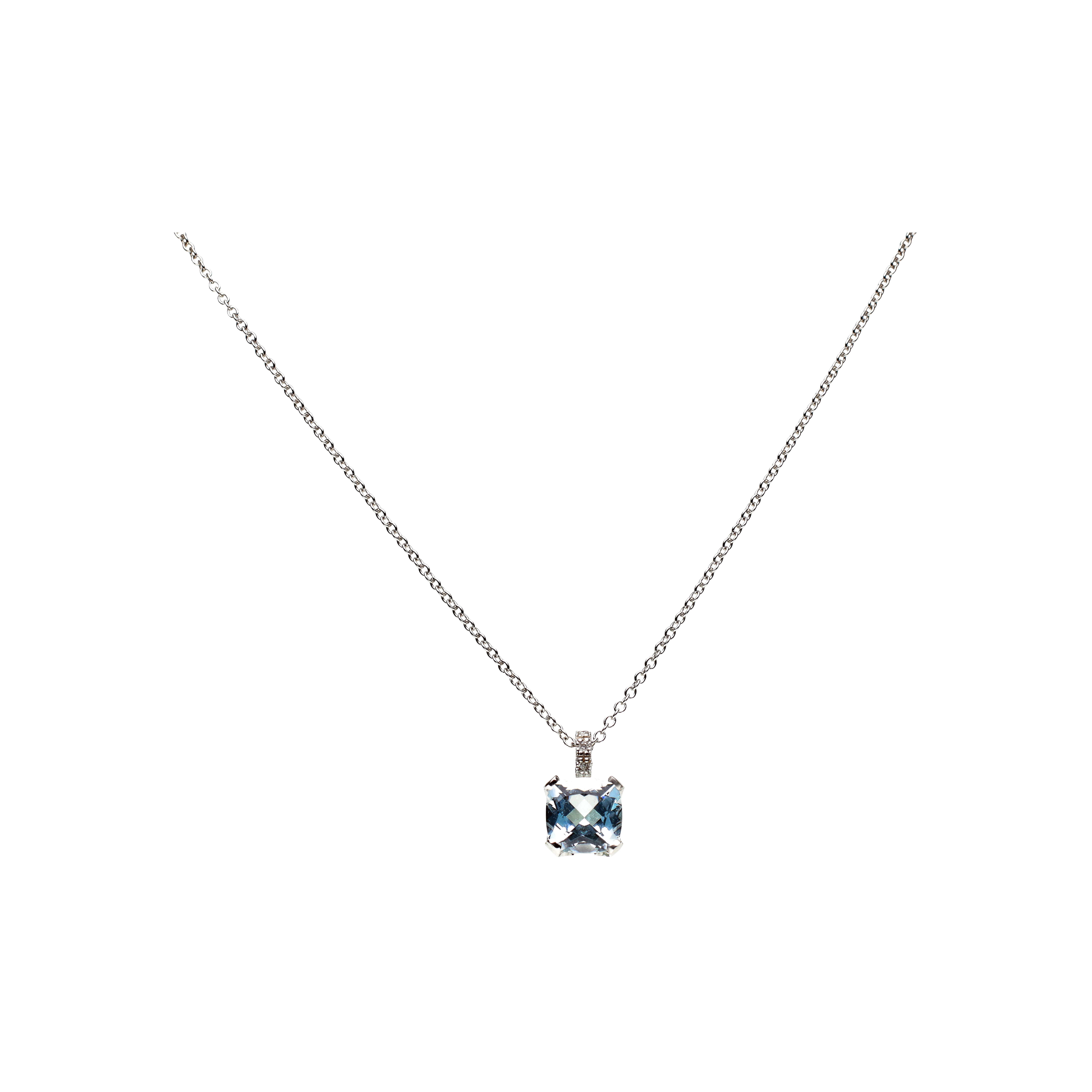 Bartorelli Italian Jewels | COLLANA GIROCOLLO IN ORO BIANCO CON PENDENTE ACQUAMARINA CUSCINO E DIAMANTI - 0055462086 (1)