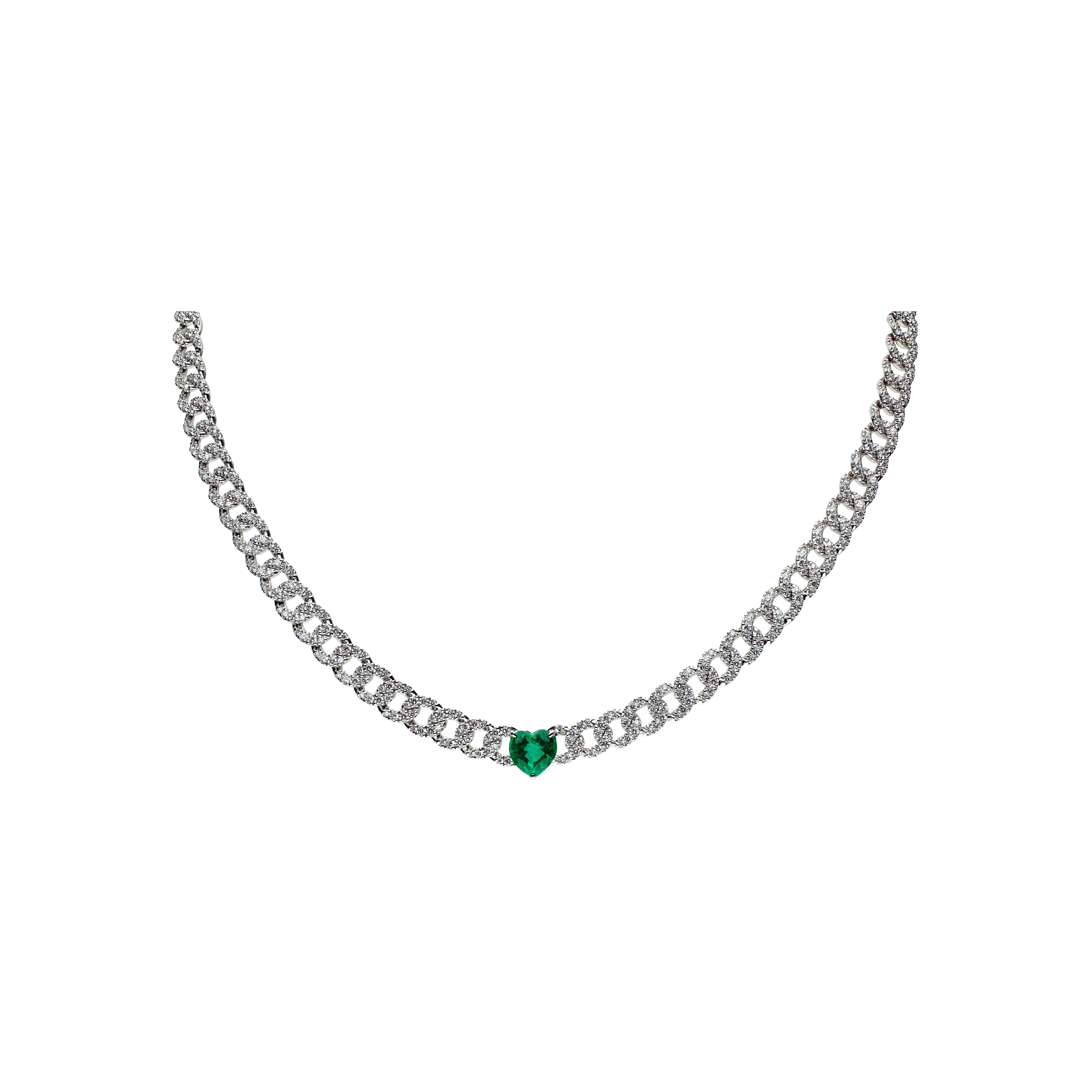 Bartorelli Italian Jewels | COLLANA GIROCOLLO GROUMETTE IN ORO BIANCO CON DIAMANTI E SMERALDO CUORE (CERT. ORIG.) - 234-5631-G (1)