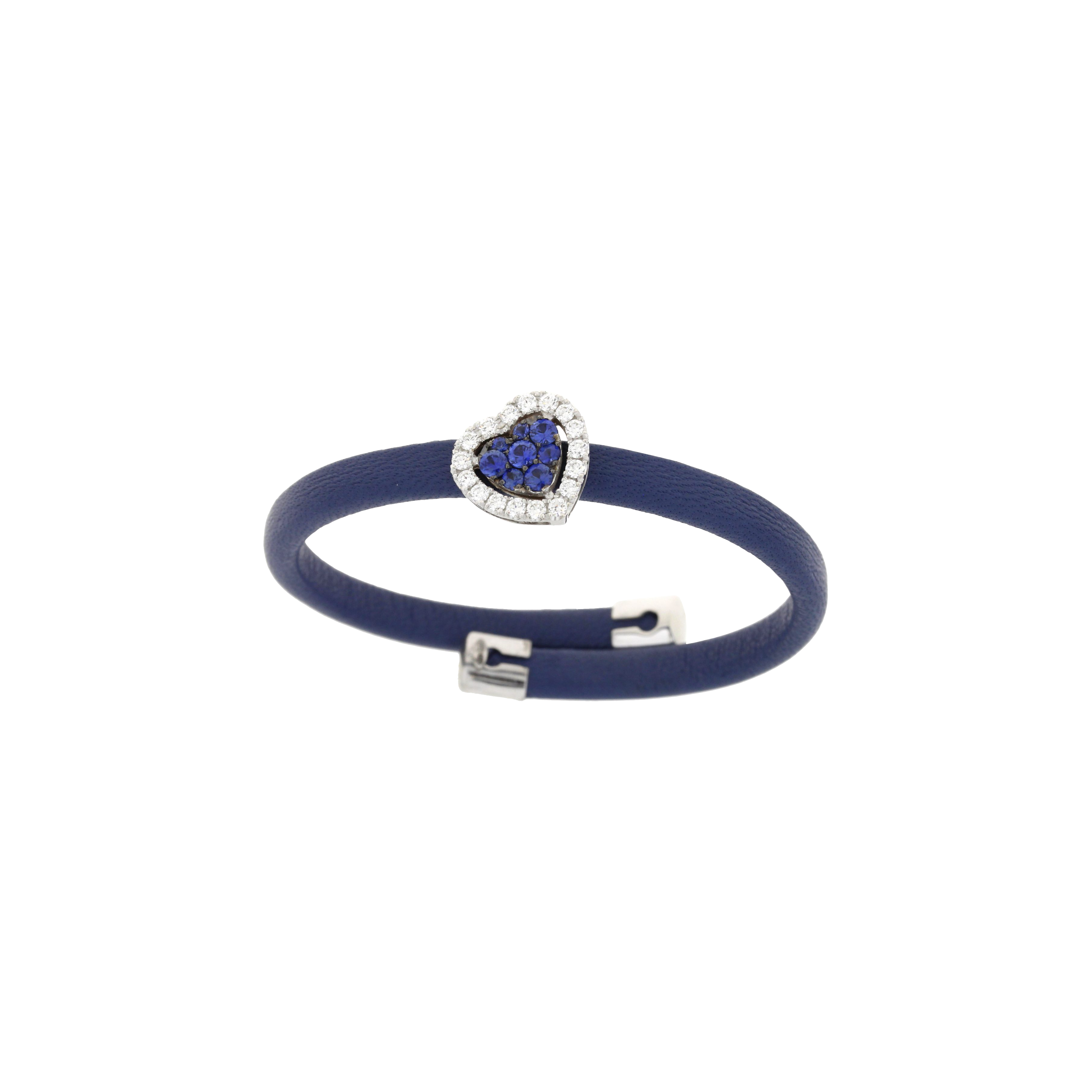 Bartorelli Italian Jewels | BRACCIALE IN PELLE AZZURRA CON CUORE IN ORO BIANCO, DIAMANTI E ZAFFIRI - 1PU0750322/1 (1)
