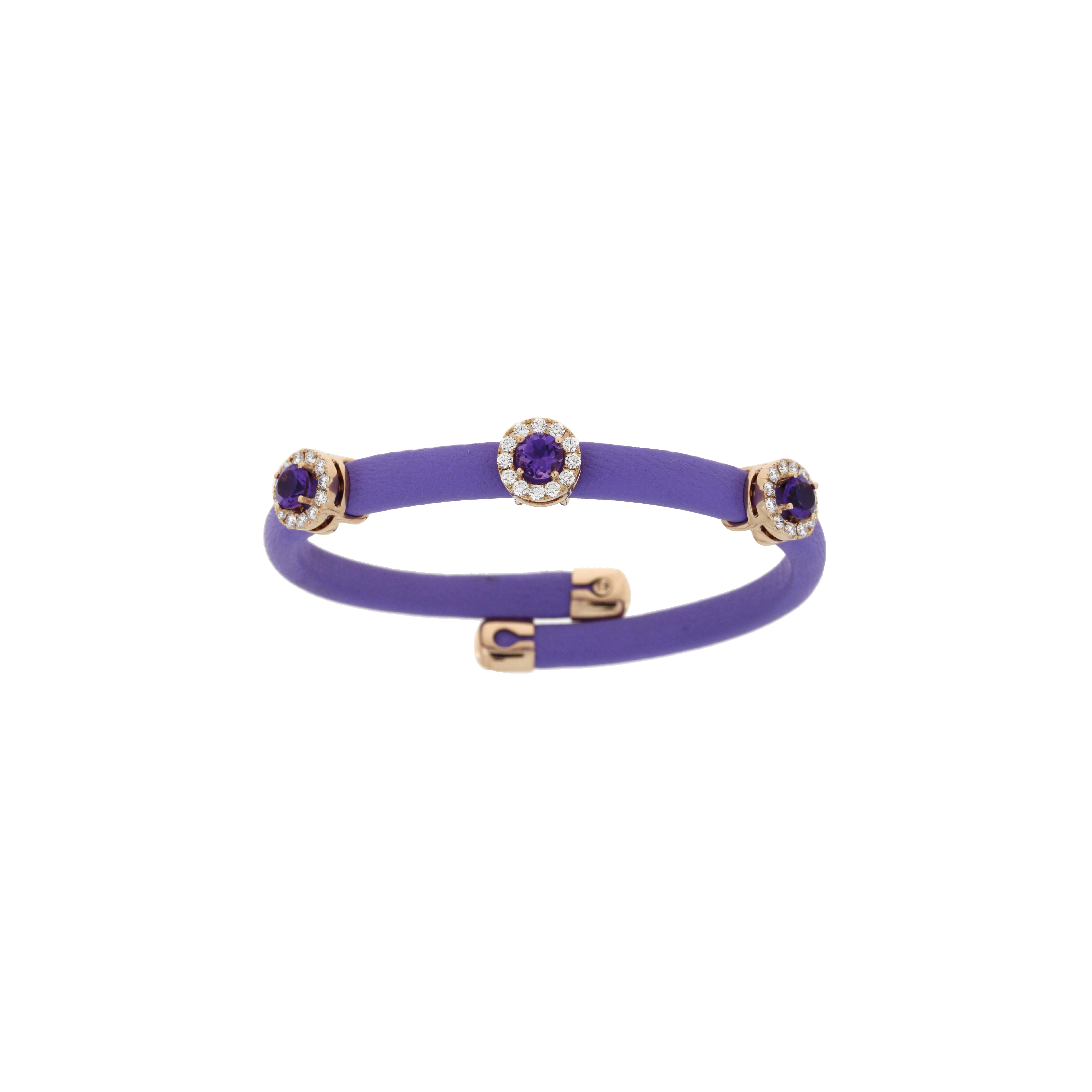 Bartorelli Italian Jewels | BRACCIALE IN PELLE CON ELEMENTI IN ORO ROSA, DIAMANTI E AMETISTE - 1PU0032125/9 (1)